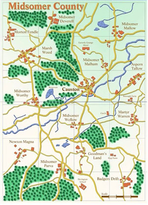 Fiktivní mapa hrabství Midsomer